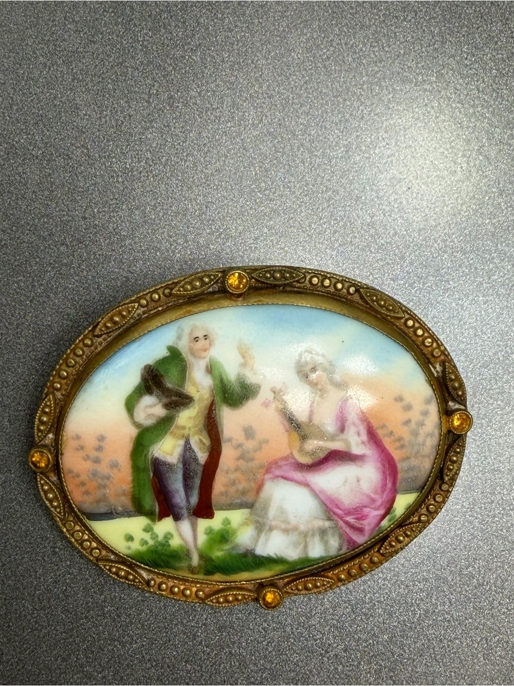 Antique Czech Limoges Oval Brooch #p15